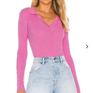 Lovers + Friends Pink Ribbed Shirt